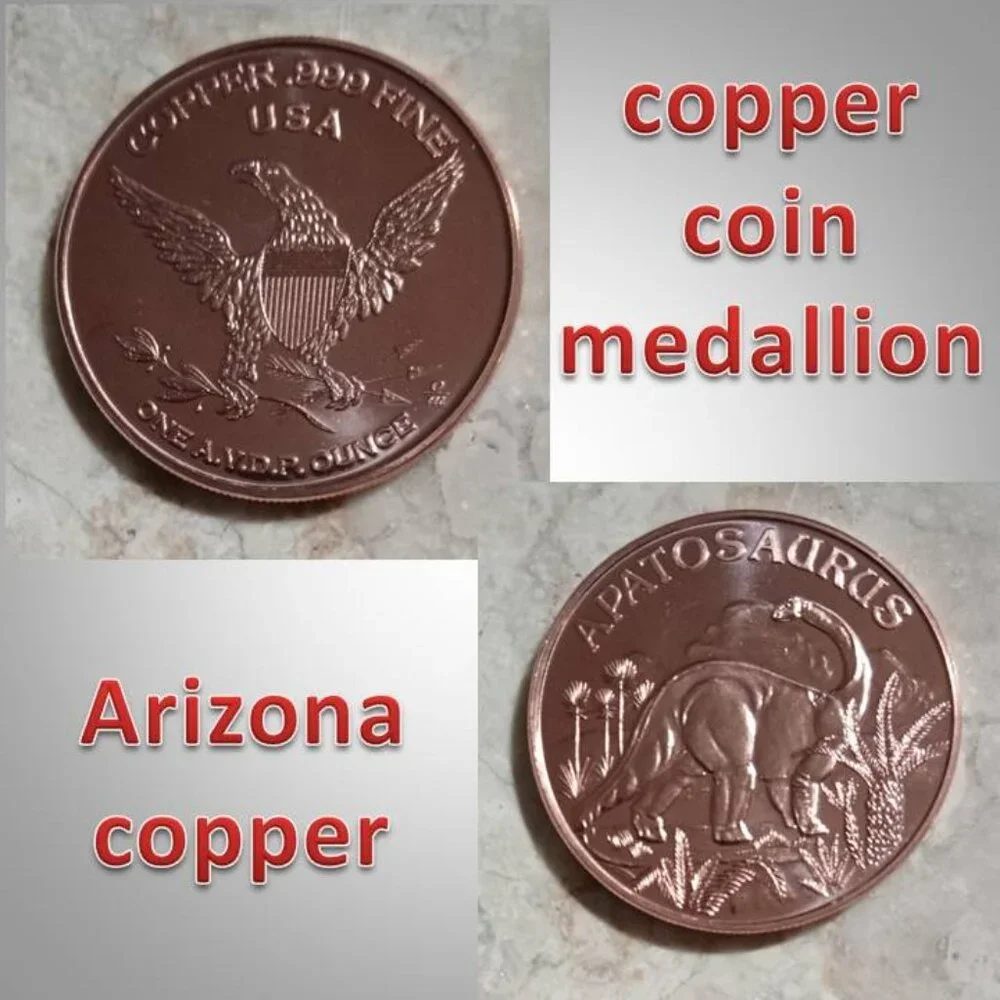 Copper coin medallion 1 oz with dinosaur design / eagle and case 02